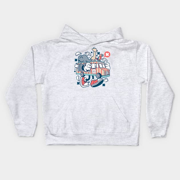 Circus Truck Kids Hoodie by p308nx